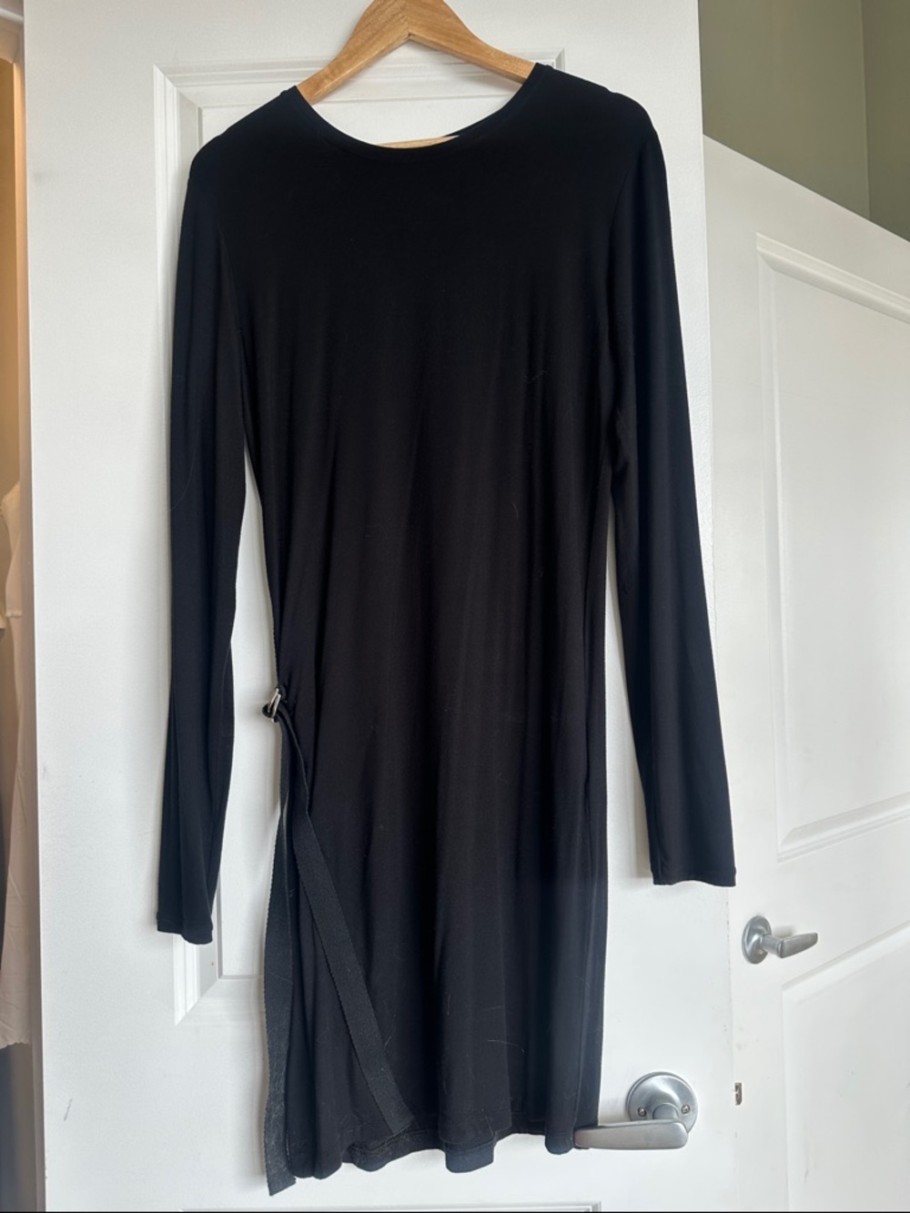 McQ by Alexander McQueen Black Long-Sleeve Midi Dress with Side Strap